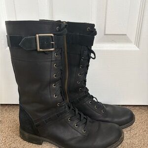 Timberland Black Lace-Up Buckle Moto Boots